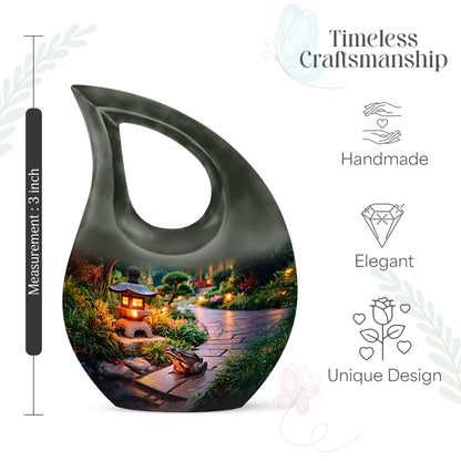 Soft Yellow Frog Cremation Urn back view with polished surface - faith-inspired cross-drop urn with frog pattern - mini keepsake memorial for portion of cremation ashes