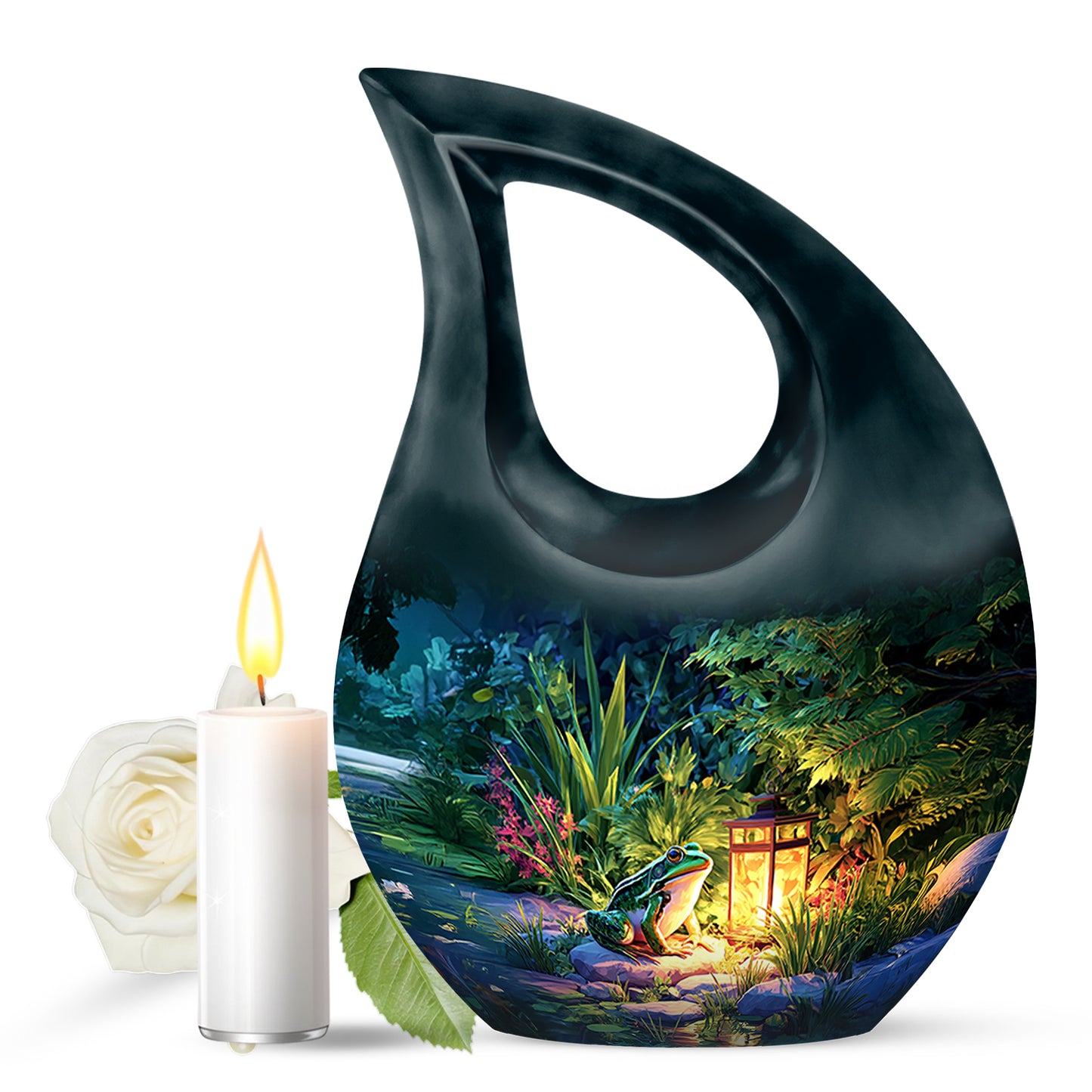 Blue Sacred Frog Cremation Urns for Human Ashes - 10-inch, 200 cu in - Yatskia