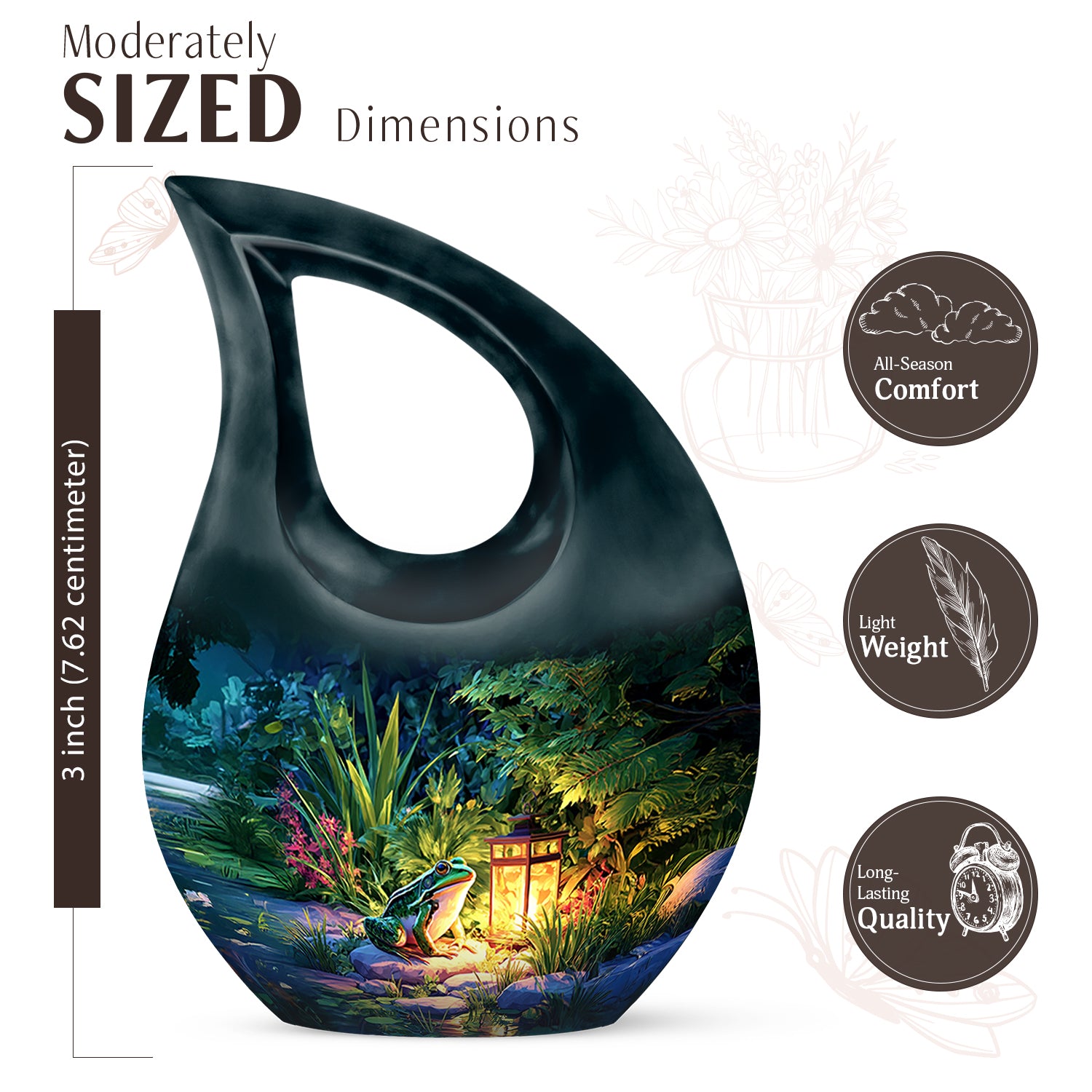Sky Blue Frog Cremation Urn back view with polished surface - cross and frog combined in spiritual memorial design - mini keepsake memorial for portion of cremation ashes