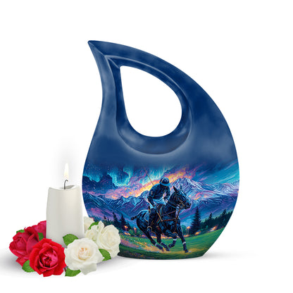 Personalized Eternal Horse Polo Cremation Urns - Blue 10-inch, 200 cu in - Yatskia