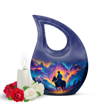 Blue Horse Polo Celebration Cremation Urns for Human Ashes - 10-inch, 200 cu in - Yatskia