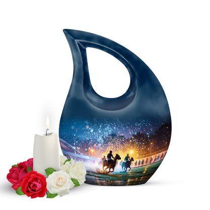 Personalized Blue Horse Polo Cremation Urns for Ashes - Transcendent 10-inch - Yatskia