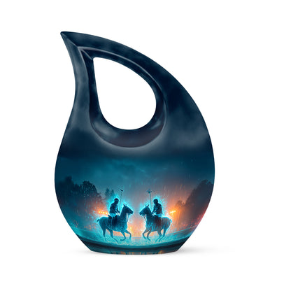 Blue Stately Horse Polo Cremation Urns for Human Ashes - 10-inch, 200 cu in - Yatskia
