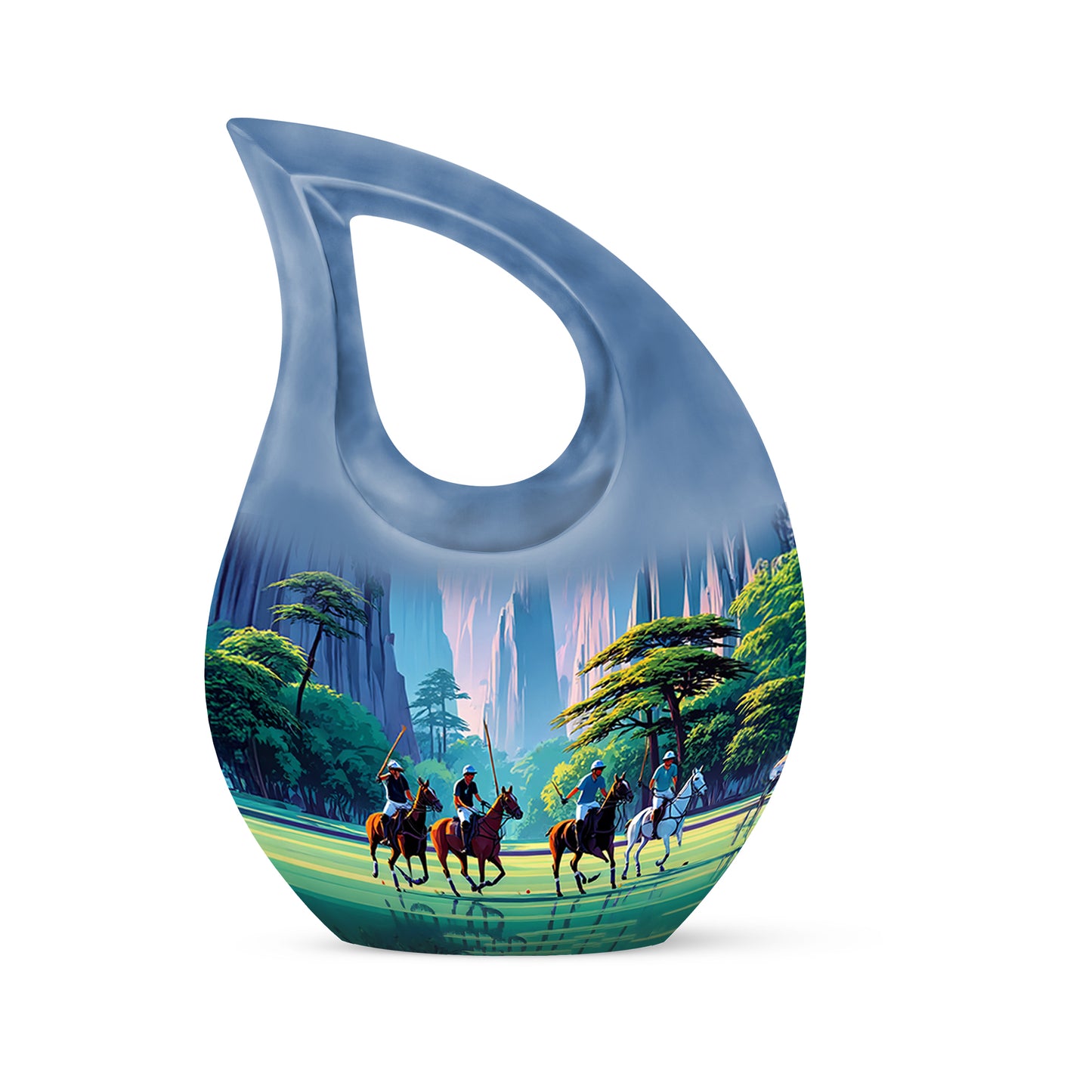 Illustrious Horse Polo Memorial Cremation Urns - Blue 10-inch, 200 cu in - Yatskia