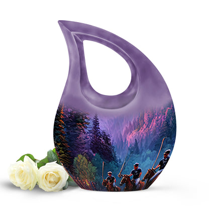 Graceful Gold Horse Polo Sentinel Urn for Human Ashes - 10-inch, 200 cu in - Yatskia