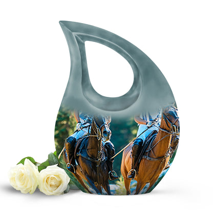 Green Exquisite Horse Polo Memorial Urn for Ashes - 10-inch, 200 cu in - Yatskia