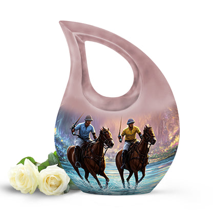 Luminous Black Horse Polo Legacy Urn for Human Ashes - 10-inch, 200 cu in - Yatskia