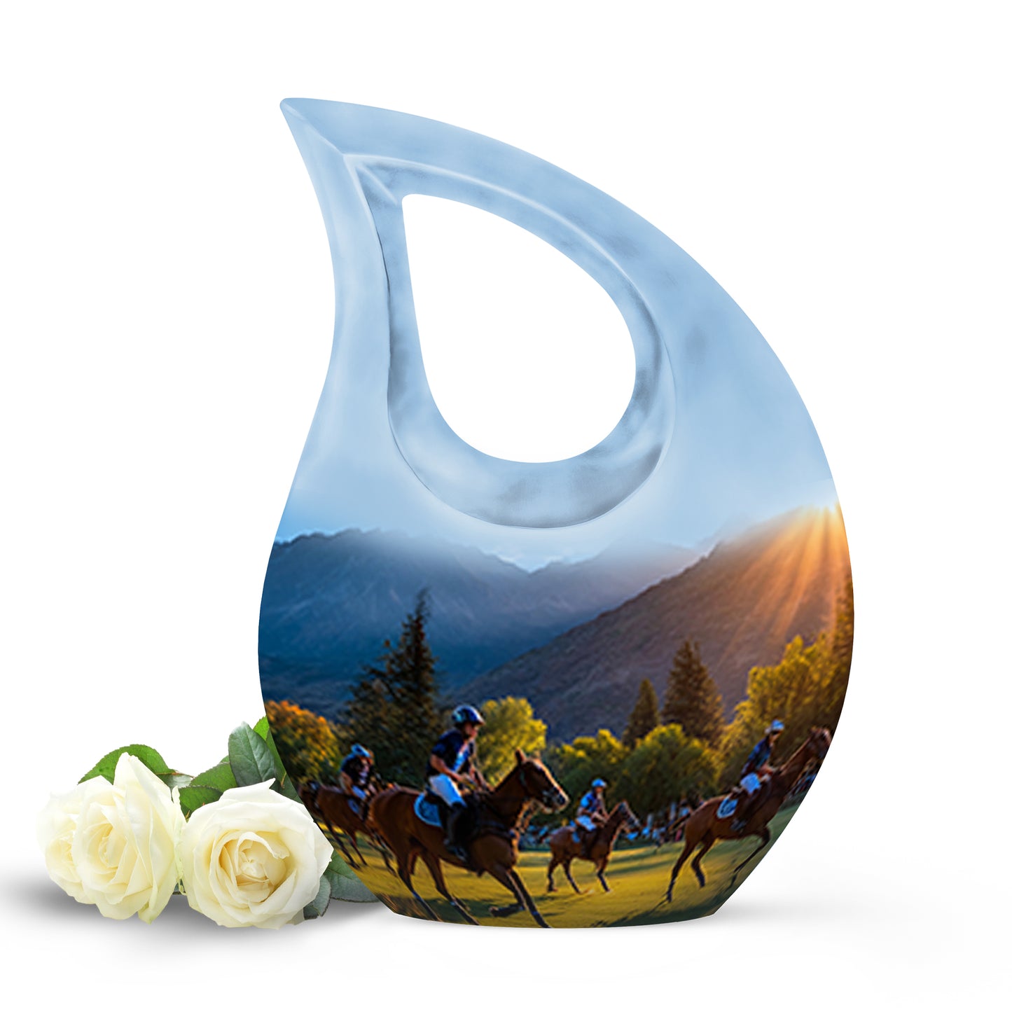Personalized Seraphic Horse Polo Cremation Urns - Blue 10-inch, 200 cu in - Yatskia