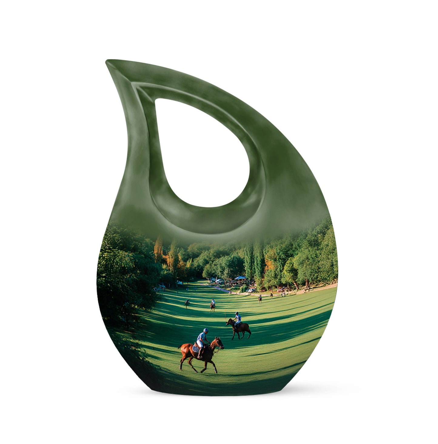 Ethereal Horse Polo Memorial Cremation Urns - Green 10-inch, 200 cu in - Yatskia
