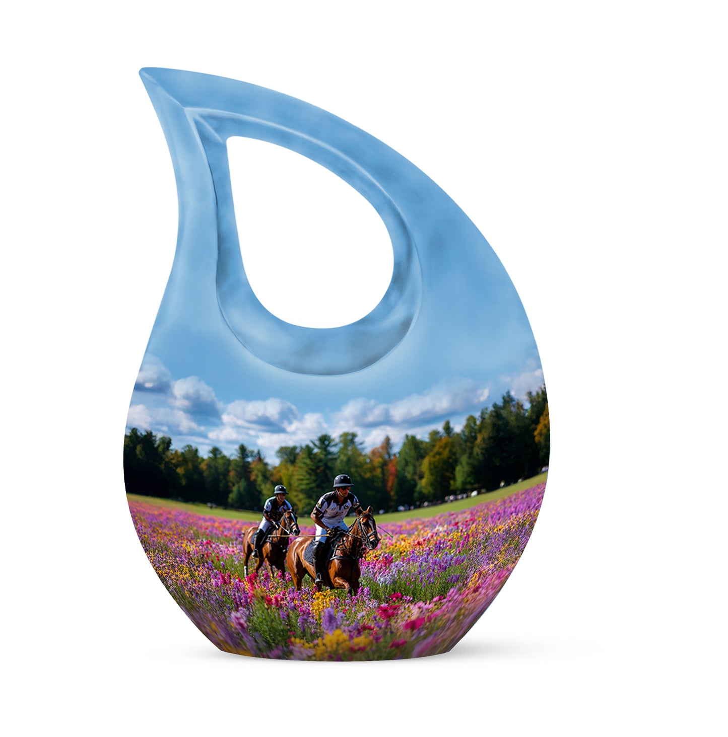 Blue Treasured Horse Polo Cremation Urns for Human Ashes - 10-inch, 200 cu in - Yatskia