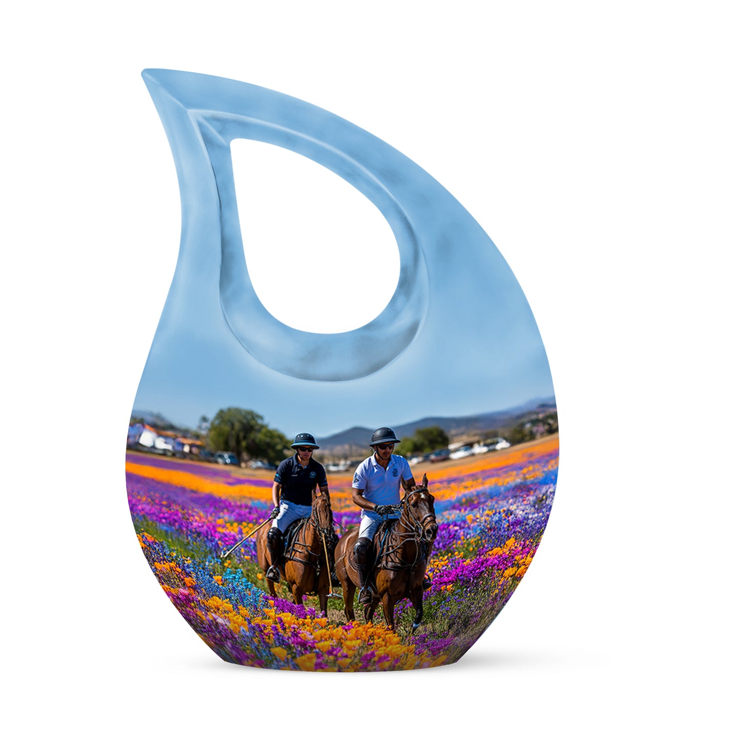 Ethereal Horse Polo Memorial Cremation Urns - Blue 10-inch, 200 cu in - Yatskia