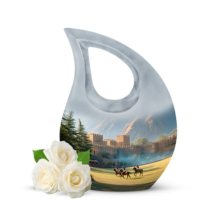 Personalized Silver Cherished Horse Polo Cremation Urns for Human Ashes - 10-inch, 200 cu in - Yatskia