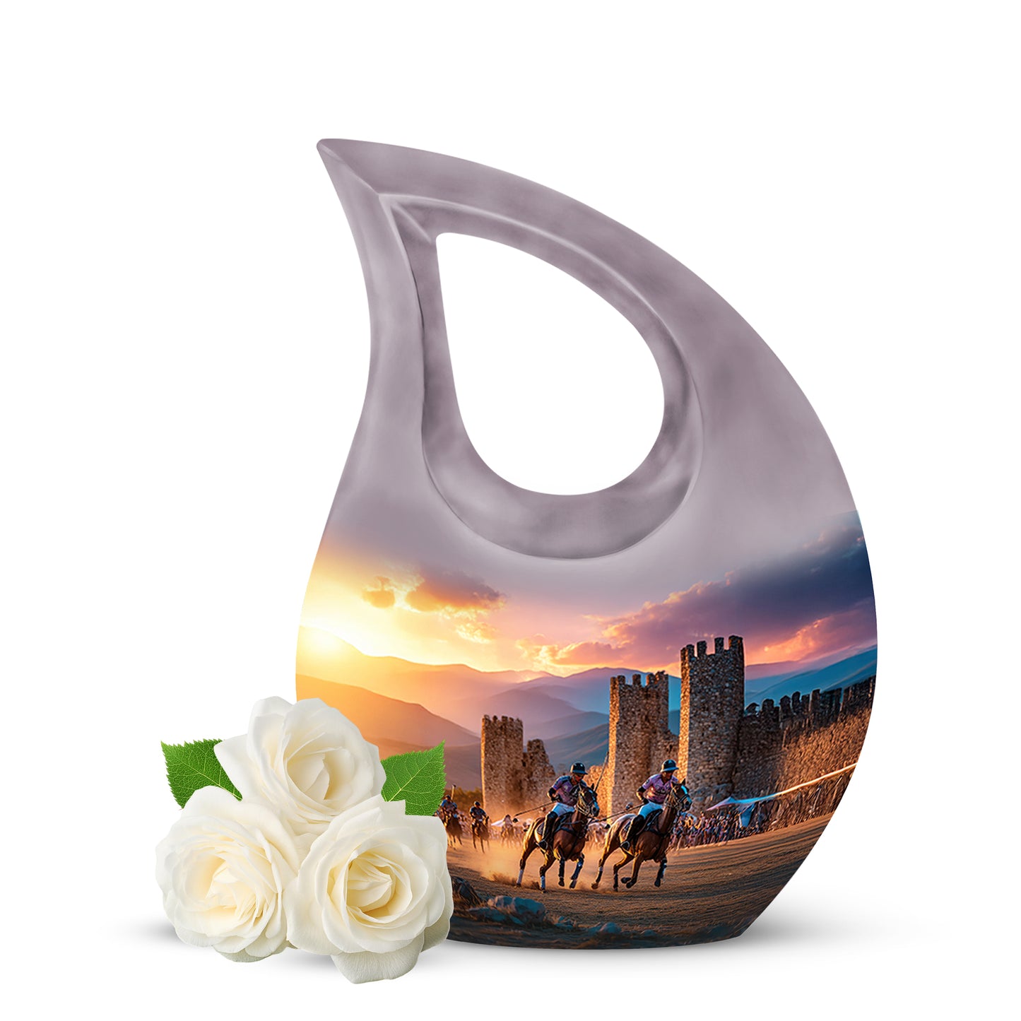 Personalized Horse Polo Cremation Urns - Soothing Gray 10-inch, 200 cu in - Yatskia