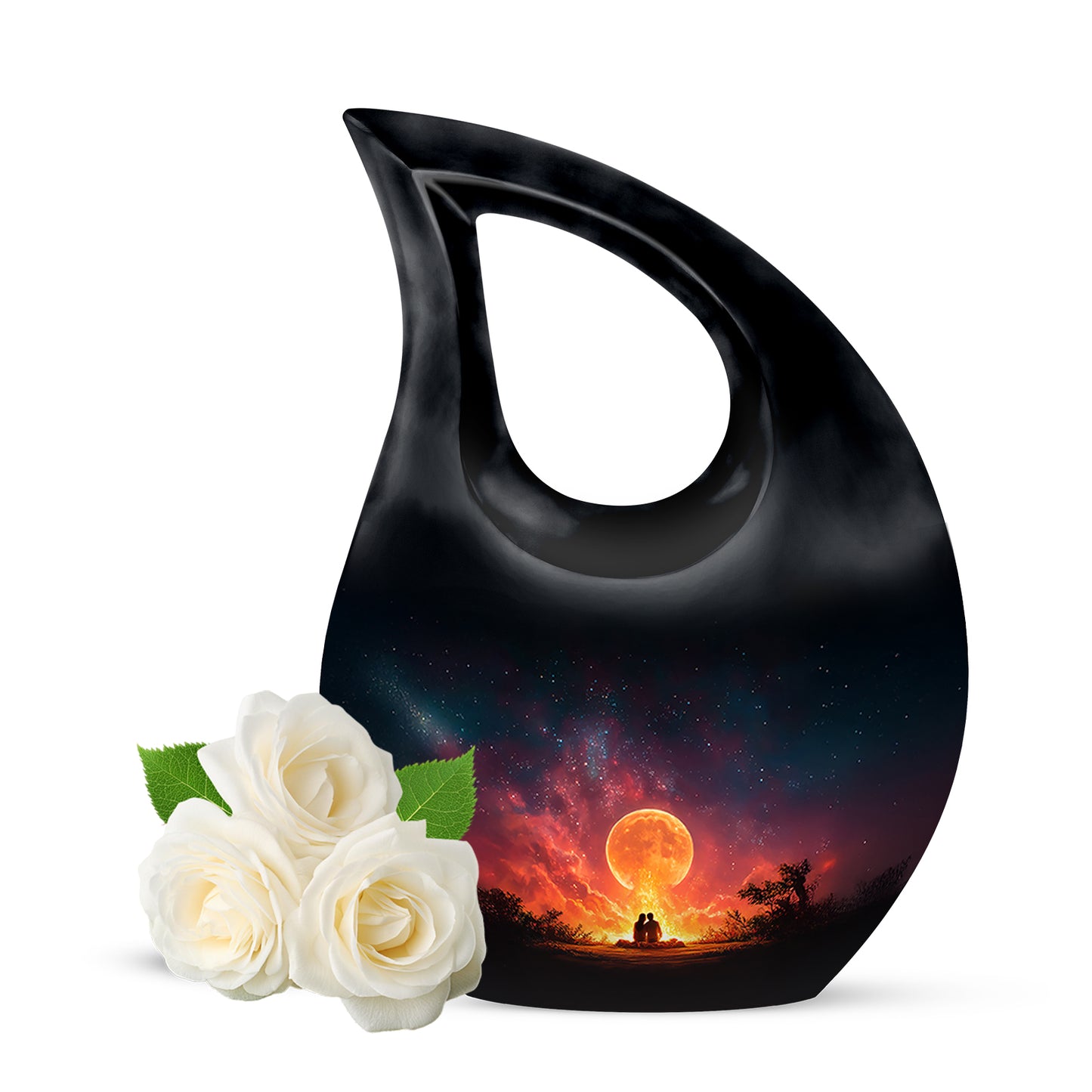 Black Breathtaking Campfire Memorial Urn for Ashes - 10-inch, 200 cu in - Yatskia