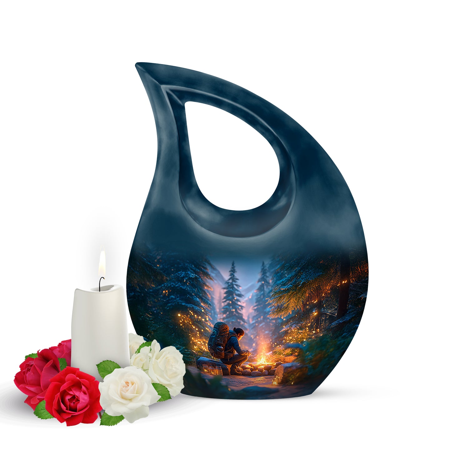 Resplendent Blue Campfire Cremation Urn for Ashes - 10-inch, 200 cu in - Yatskia