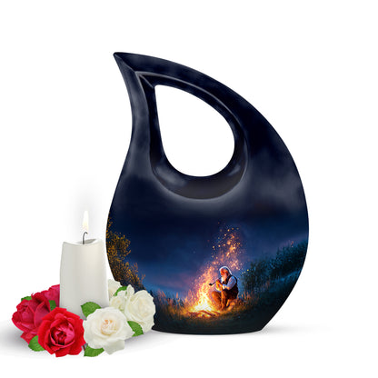 Blue Campfire Cremation Urns - Opulent Keepsake 10-inch, 200 cu in - Yatskia