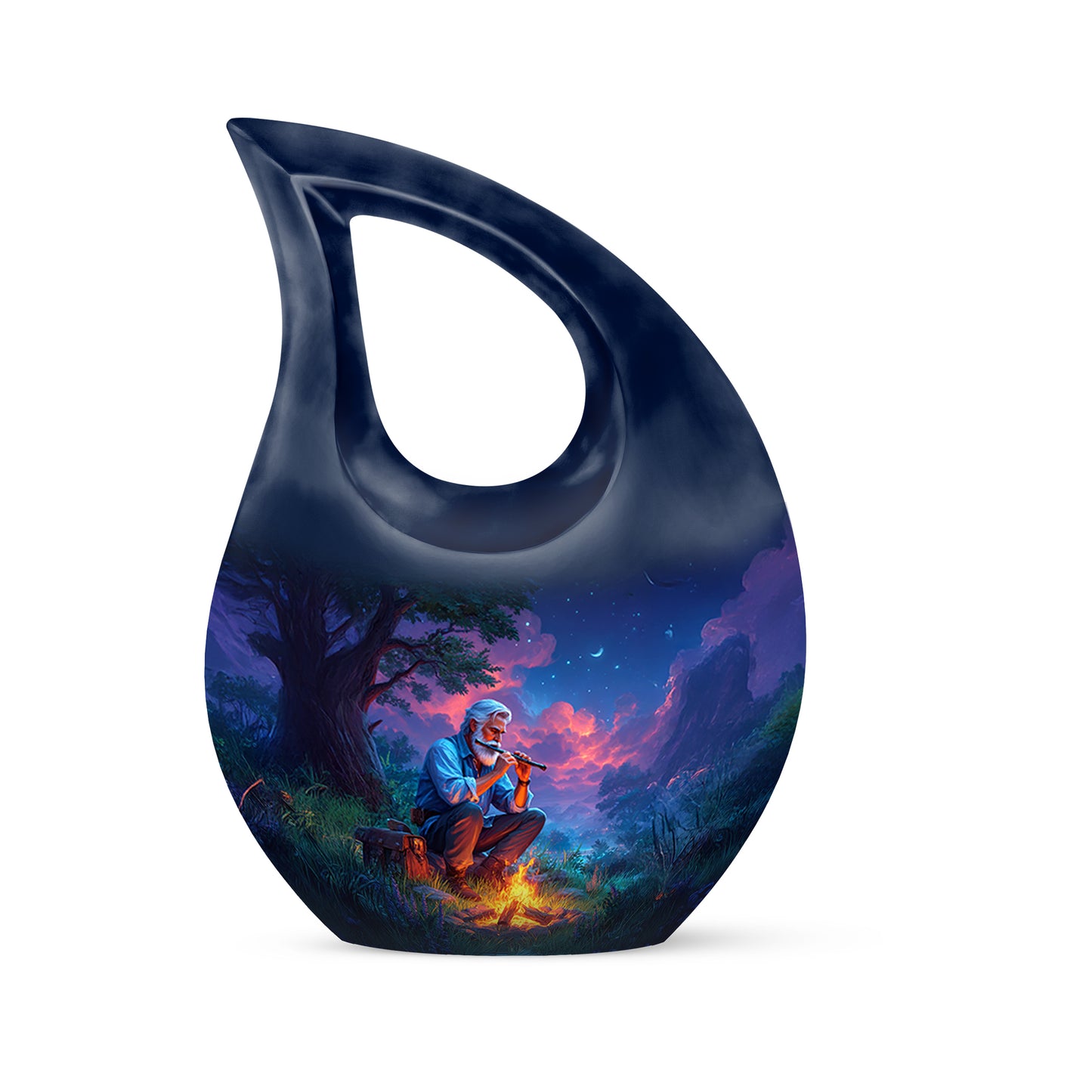 Blue Comforting Campfire Memorial Urn for Ashes - 10-inch, 200 cu in - Yatskia