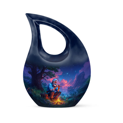 Blue Comforting Campfire Memorial Urn for Ashes - 10-inch, 200 cu in - Yatskia