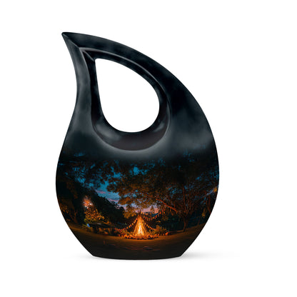 Blue Comforting Campfire Memorial Urn for Ashes - 10-inch, 200 cu in - Yatskia
