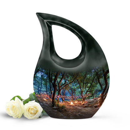 Personalized Black Steadfast Campfire Cremation Urns for Human Ashes - 10-inch, 200 cu in - Yatskia