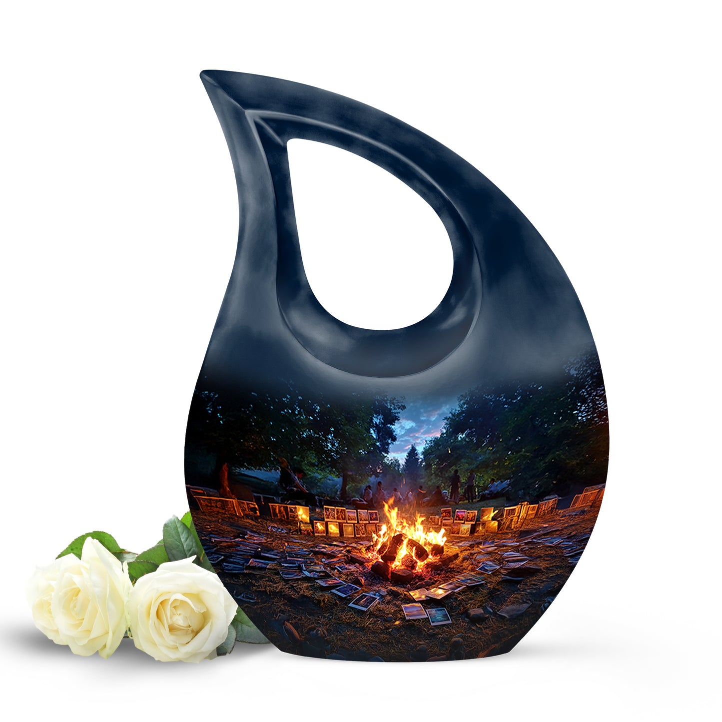 Dignified Blue Campfire Cremation Urn for Ashes - 10-inch, 200 cu in - Yatskia