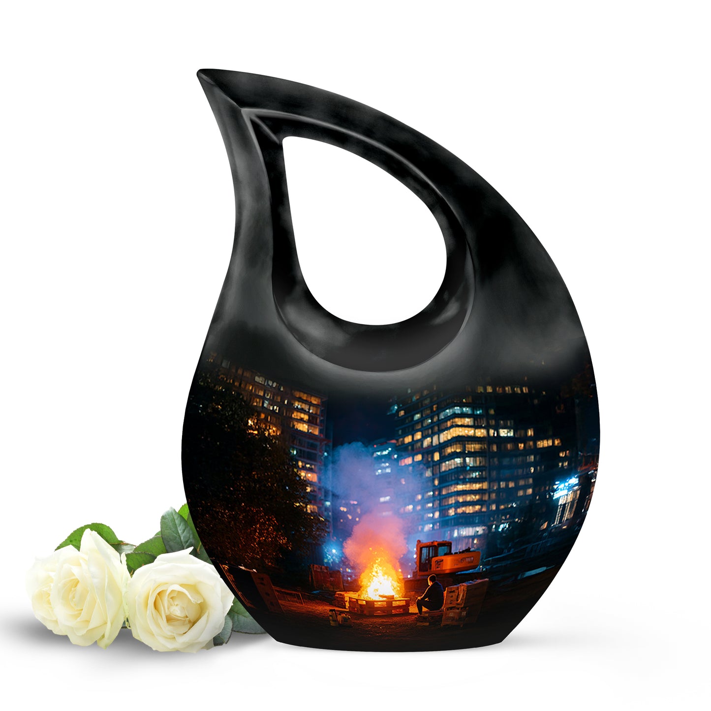 Personalized Black Heavenly Campfire Cremation Urns for Human Ashes - 10-inch, 200 cu in - Yatskia