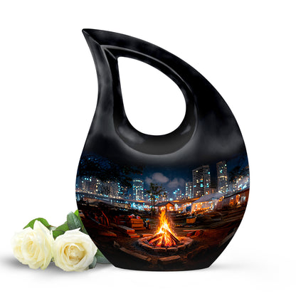 Black Stately Campfire Cremation Urns for Human Ashes - 10-inch, 200 cu in - Yatskia