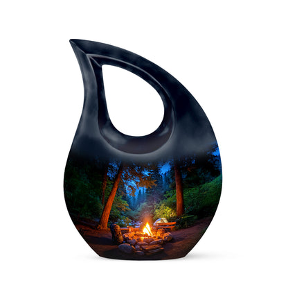 Graceful Blue Campfire Embrace Urn for Human Ashes - 10-inch, 200 cu in - Yatskia
