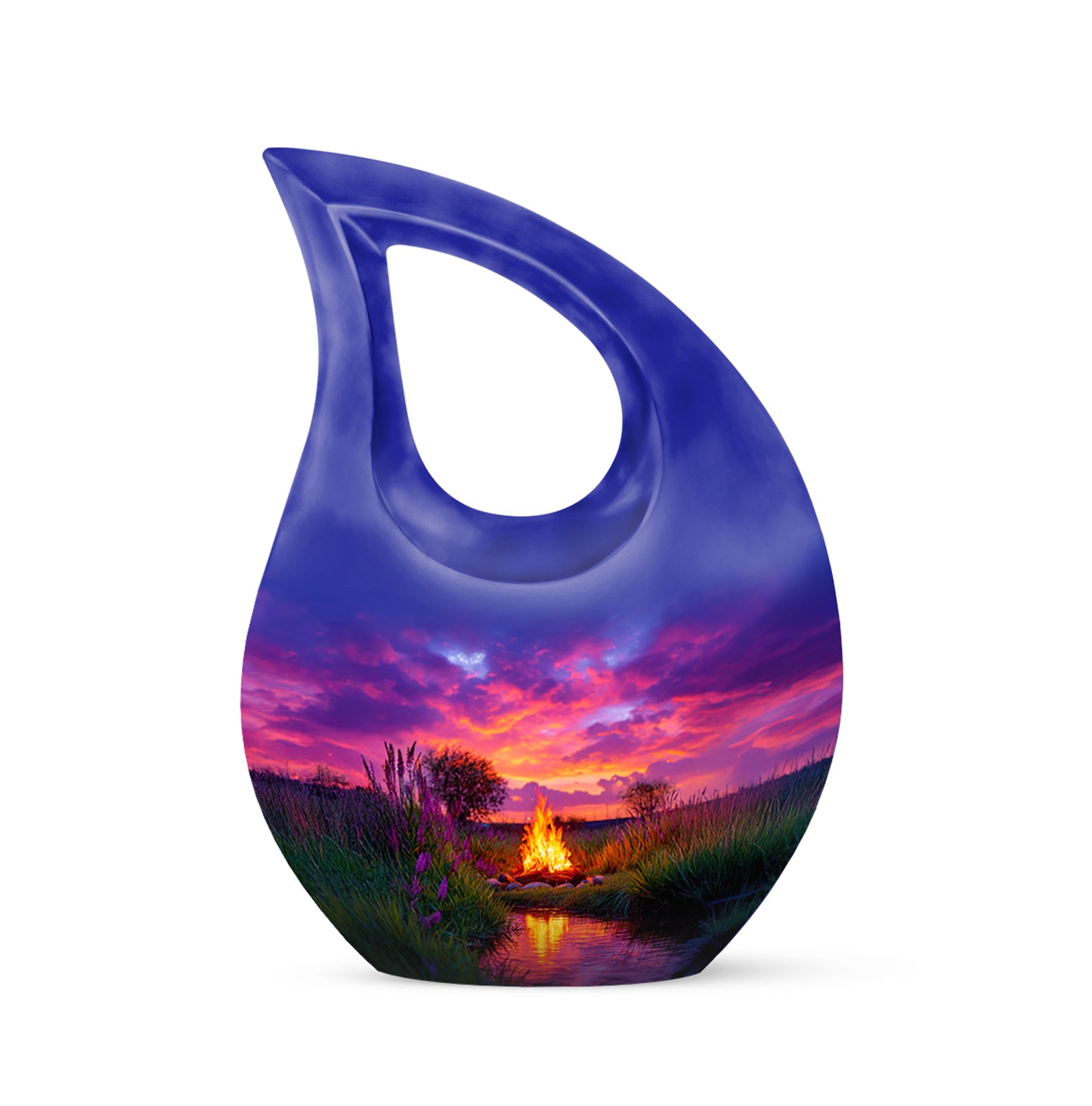 Personalized Elegant Campfire Cremation Urns - Blue 10-inch, 200 cu in - Yatskia