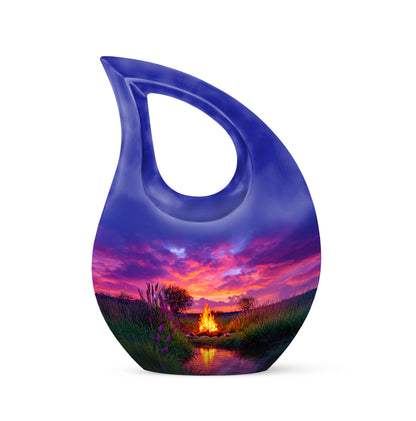Personalized Elegant Campfire Cremation Urns - Blue 10-inch, 200 cu in - Yatskia