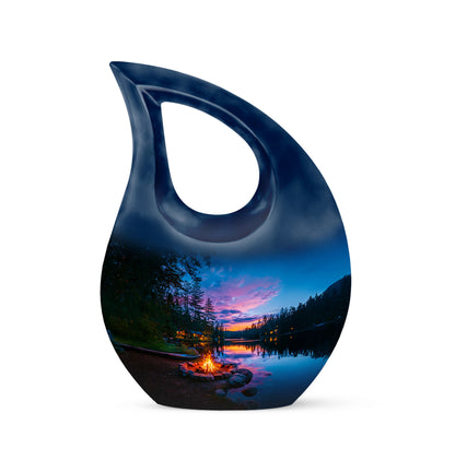 Blue Treasured Campfire Cremation Urns for Human Ashes - 10-inch, 200 cu in - Yatskia