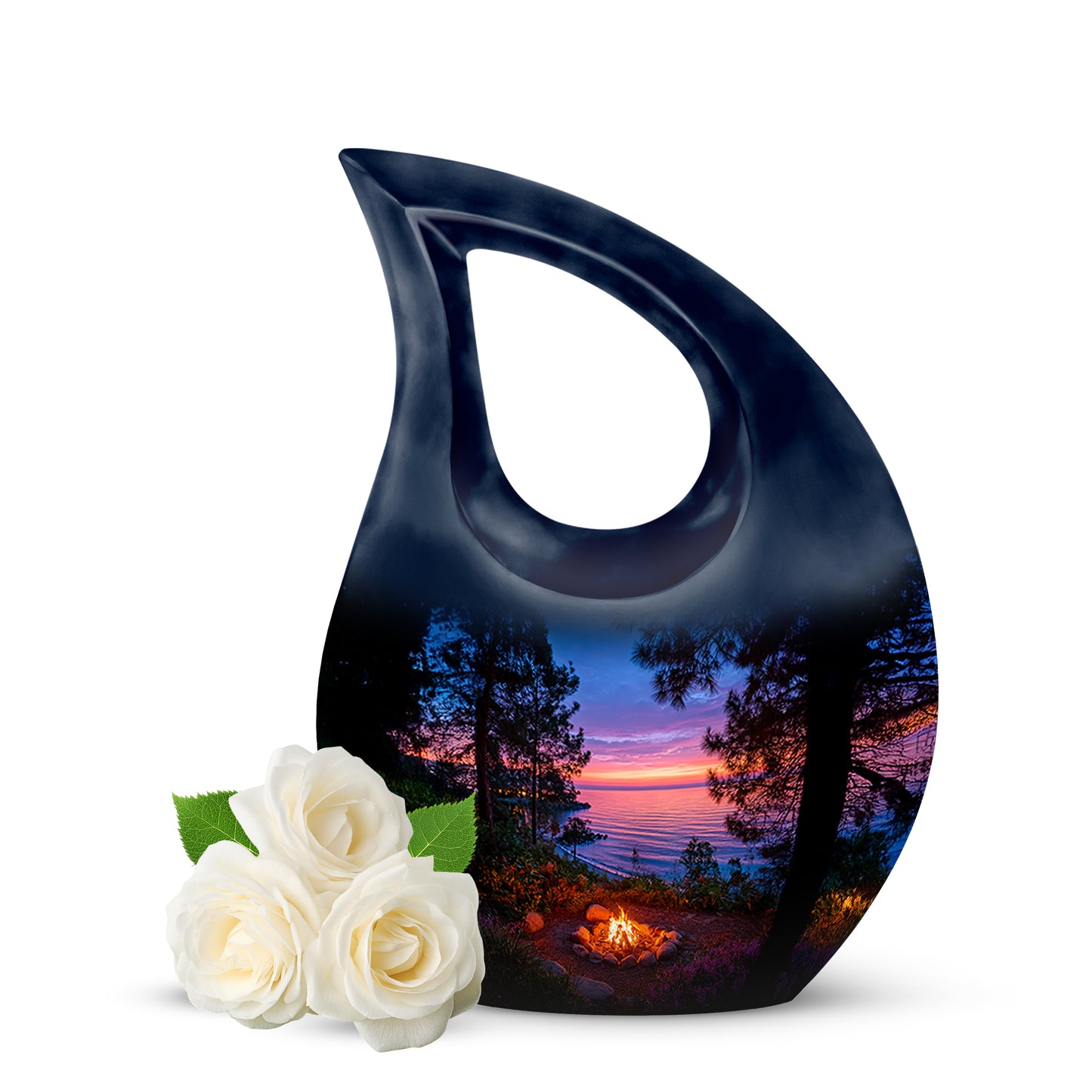 Personalized Blue Heavenly Campfire Cremation Urns for Human Ashes - 10-inch, 200 cu in - Yatskia