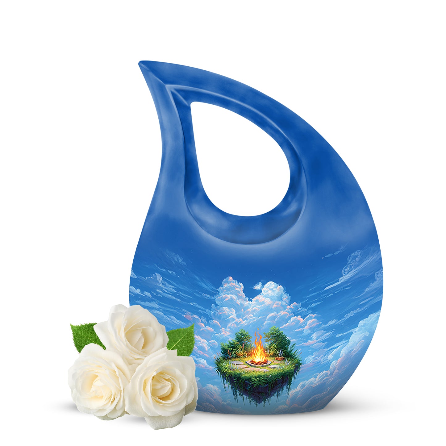 Blue Venerable Campfire Cremation Urns for Human Ashes - 10-inch, 200 cu in - Yatskia