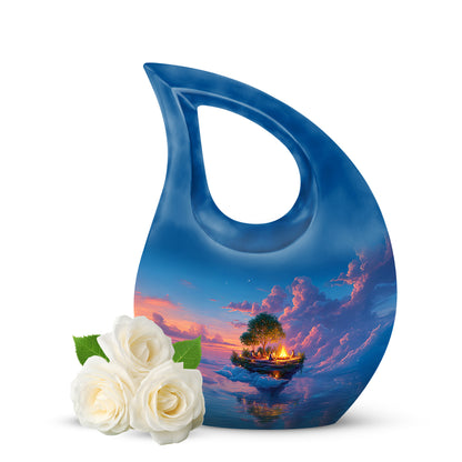 Blue Campfire Haven Cremation Urns for Human Ashes - 10-inch, 200 cu in - Yatskia