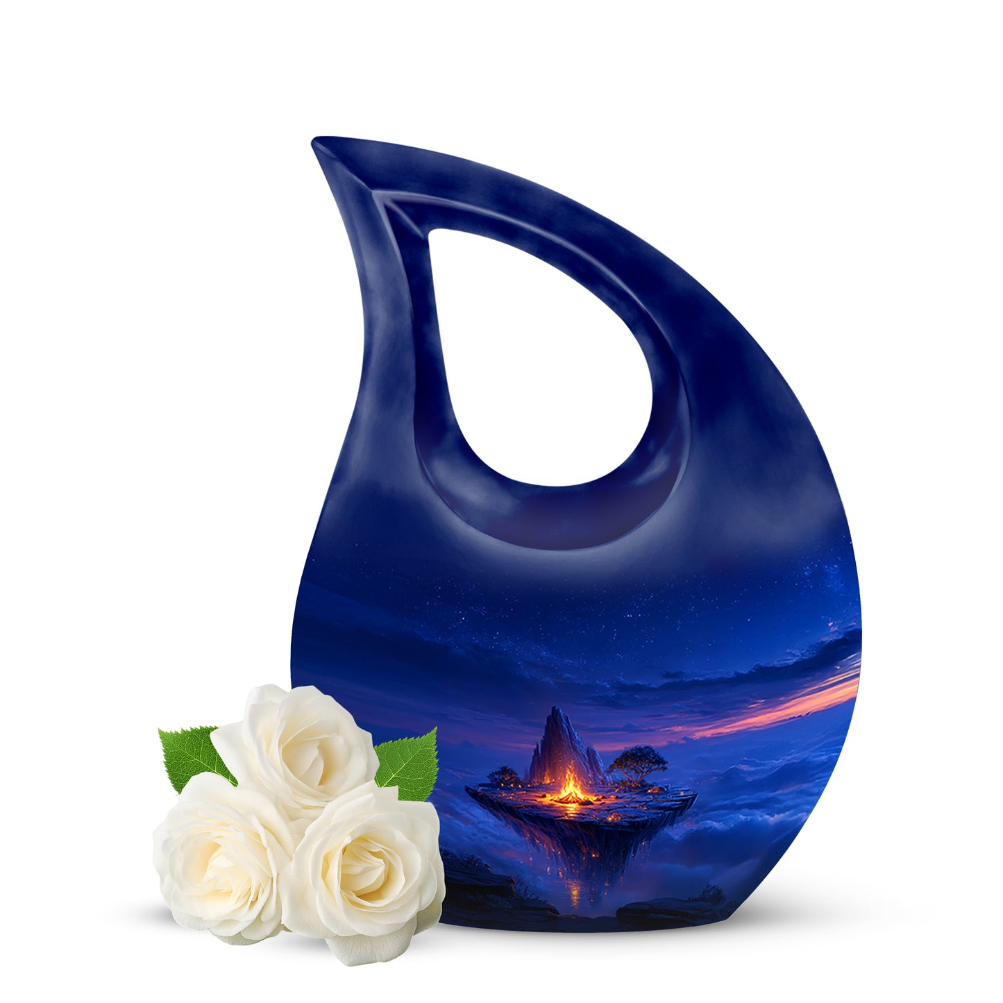 Radiant Campfire Memorial Cremation Urns - Blue 10-inch, 200 cu in - Yatskia