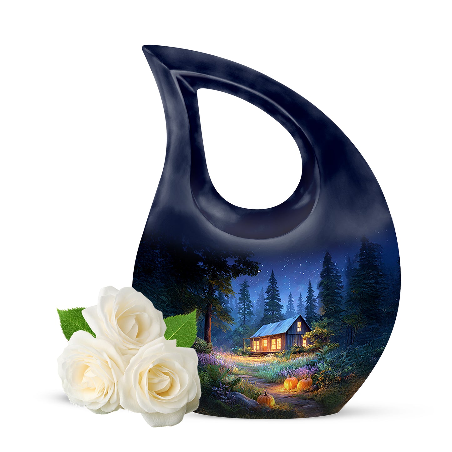Personalized Blue Halloween Cremation Urns for Ashes - Peaceful 10-inch - Yatskia