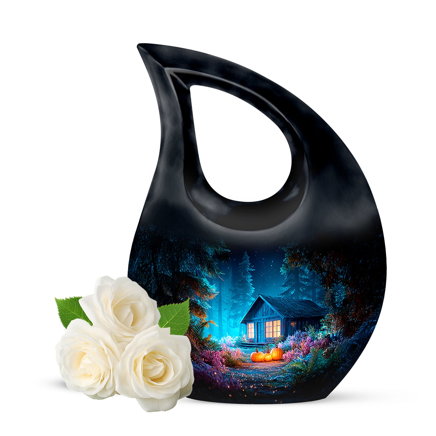 Graceful Blue Halloween Haven Urn for Human Ashes - 10-inch, 200 cu in - Yatskia