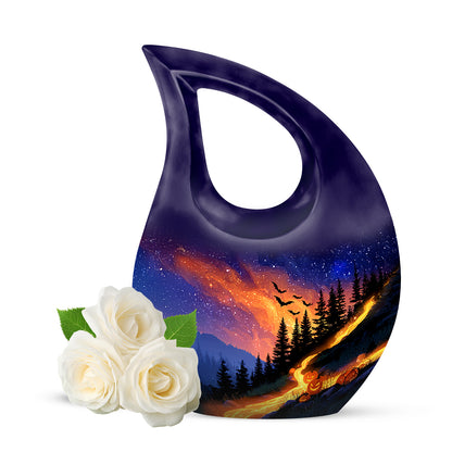 Blue Comforting Halloween Memorial Urn for Ashes - 10-inch, 200 cu in - Yatskia