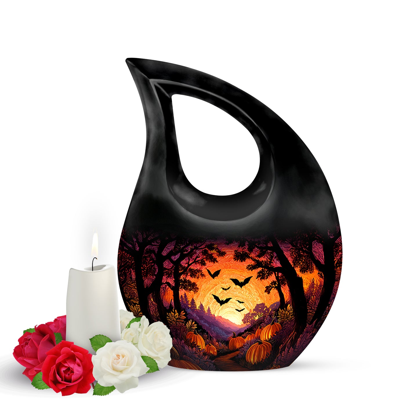 Personalized Refined Halloween Cremation Urns - Black 10-inch, 200 cu in - Yatskia