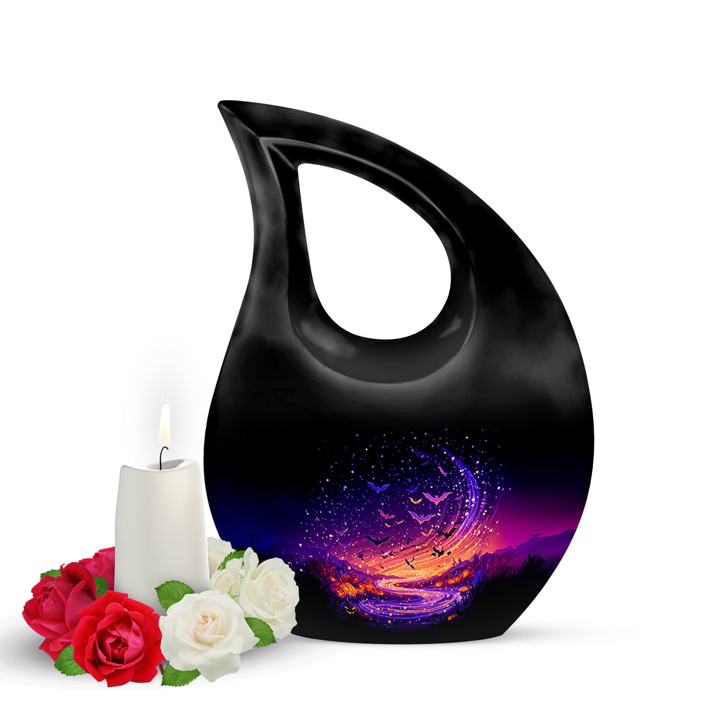 Black Serene Halloween Memorial Urn for Ashes - 10-inch, 200 cu in - Yatskia