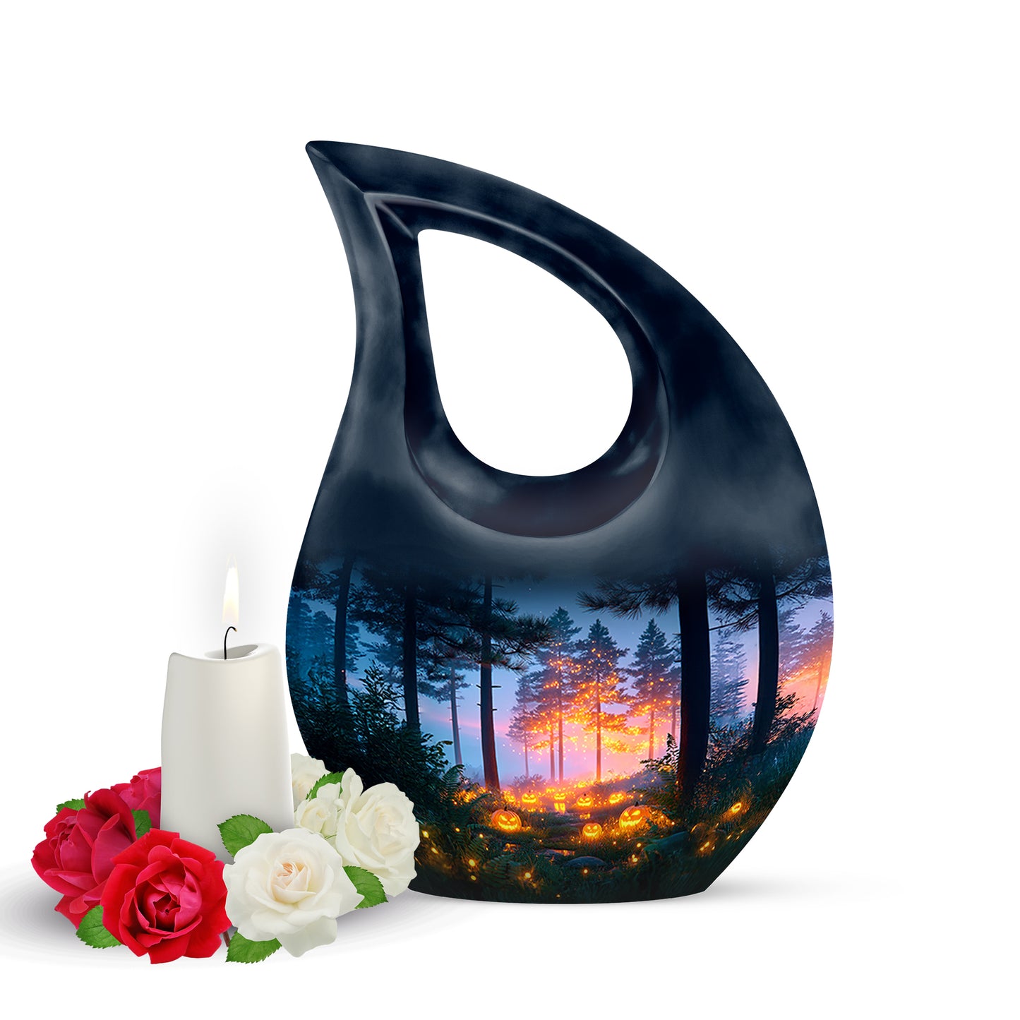 Stunning Blue Halloween Blessing Urn for Human Ashes - 10-inch, 200 cu in - Yatskia