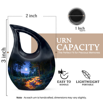 Azure Halloween Cremation Urn back view with polished surface - cross and halloween combined in spiritual memorial design - mini keepsake memorial for portion of cremation ashes
