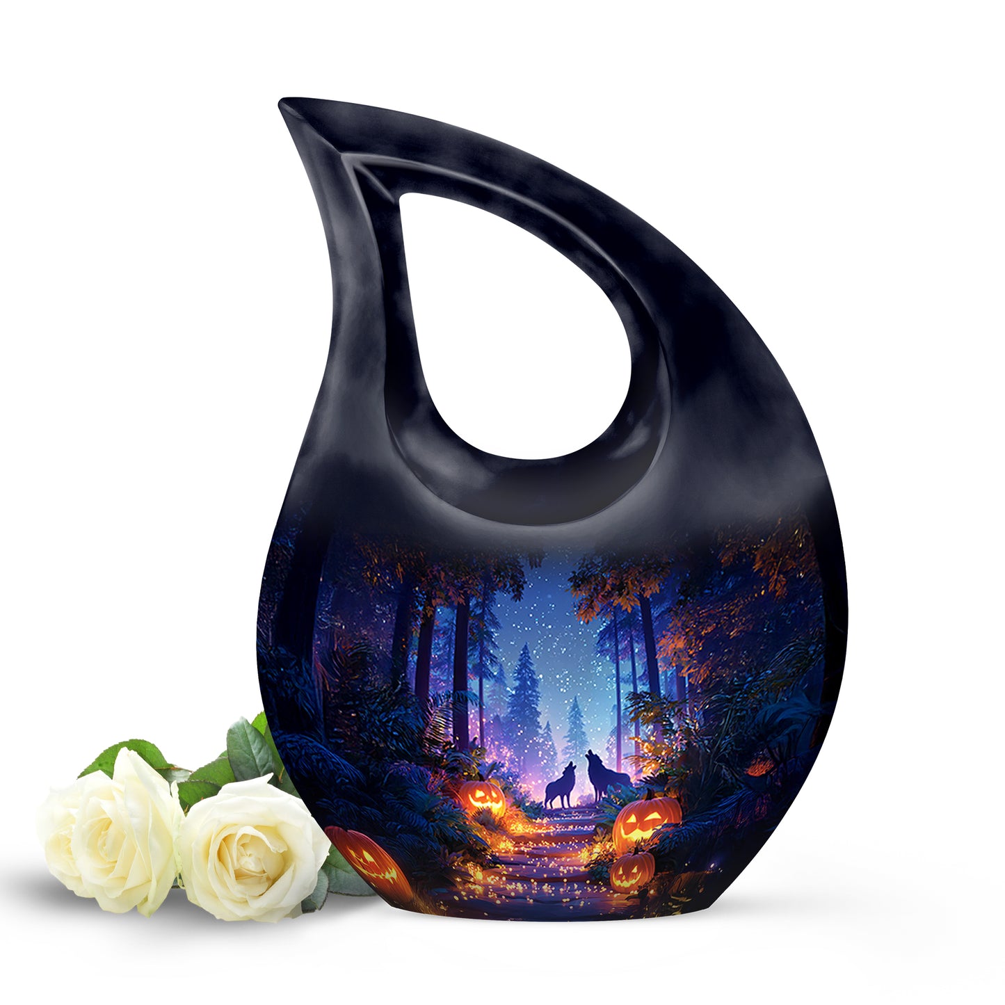 Blue Comforting Halloween Memorial Urn for Ashes - 10-inch, 200 cu in - Yatskia