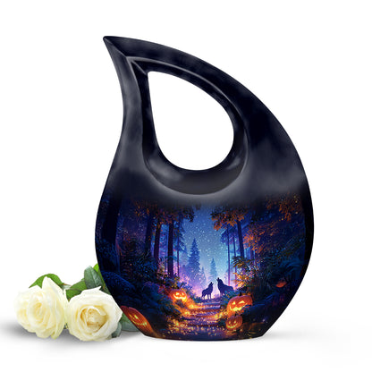 Blue Comforting Halloween Memorial Urn for Ashes - 10-inch, 200 cu in - Yatskia