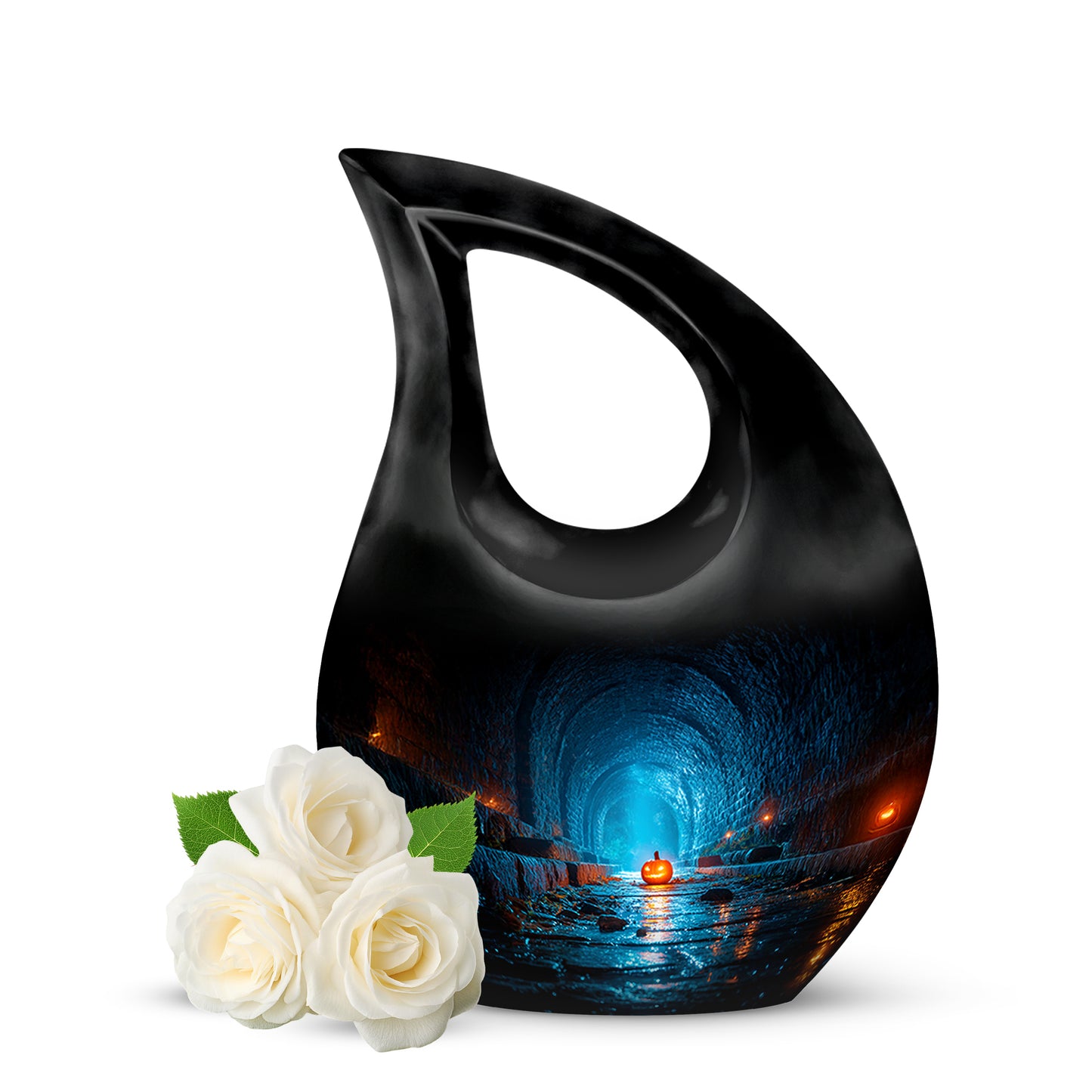 Everlasting Black Halloween Passage Urn for Human Ashes - 10-inch, 200 cu in - Yatskia