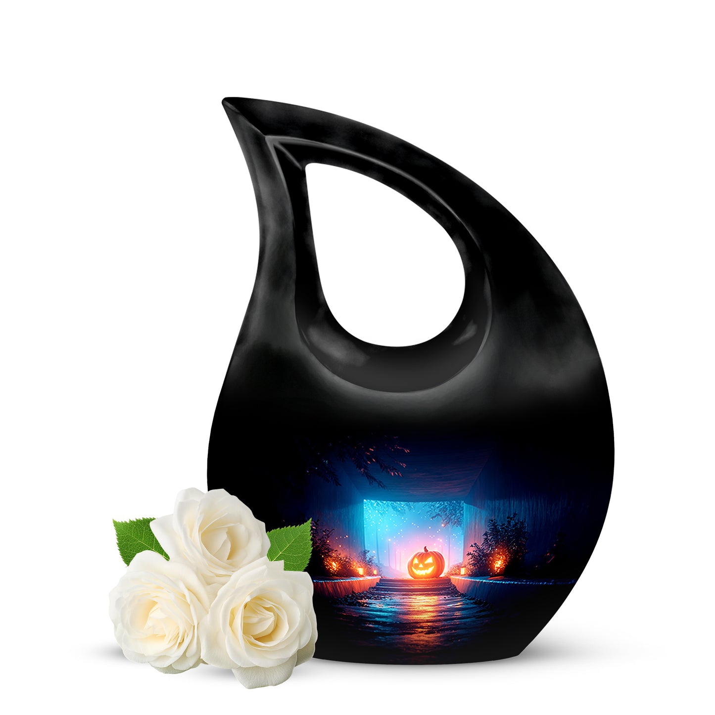 Black Halloween Heritage Cremation Urns for Human Ashes - 10-inch, 200 cu in - Yatskia