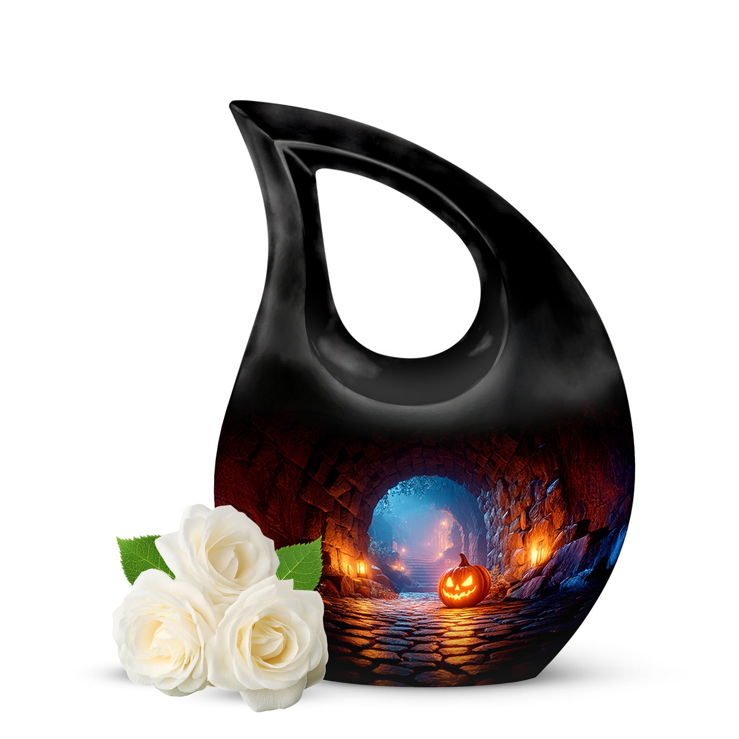 Personalized Black Steadfast Halloween Cremation Urns for Human Ashes - 10-inch, 200 cu in - Yatskia