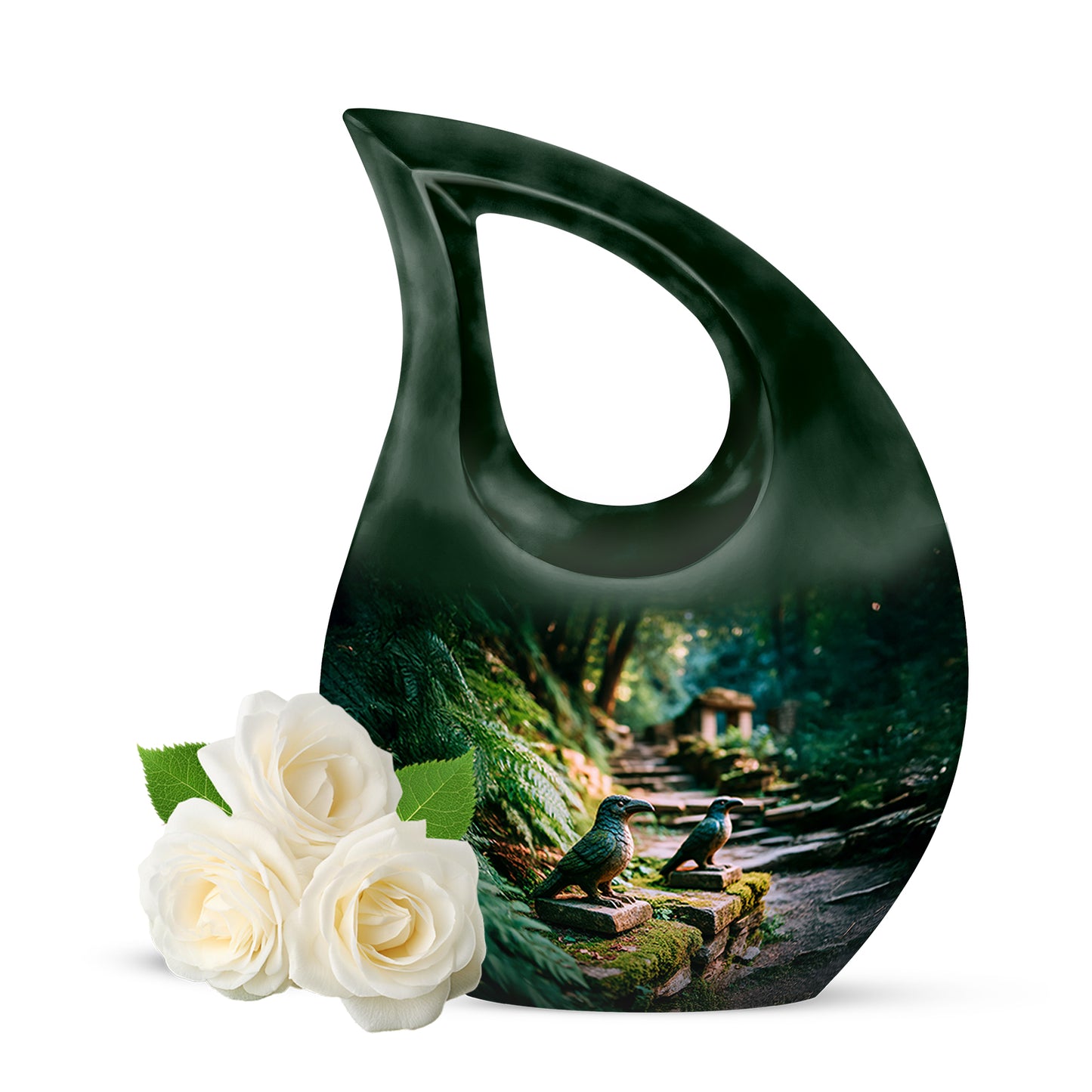Personalized Refined Hornbill Cremation Urns - Green 10-inch, 200 cu in - Yatskia