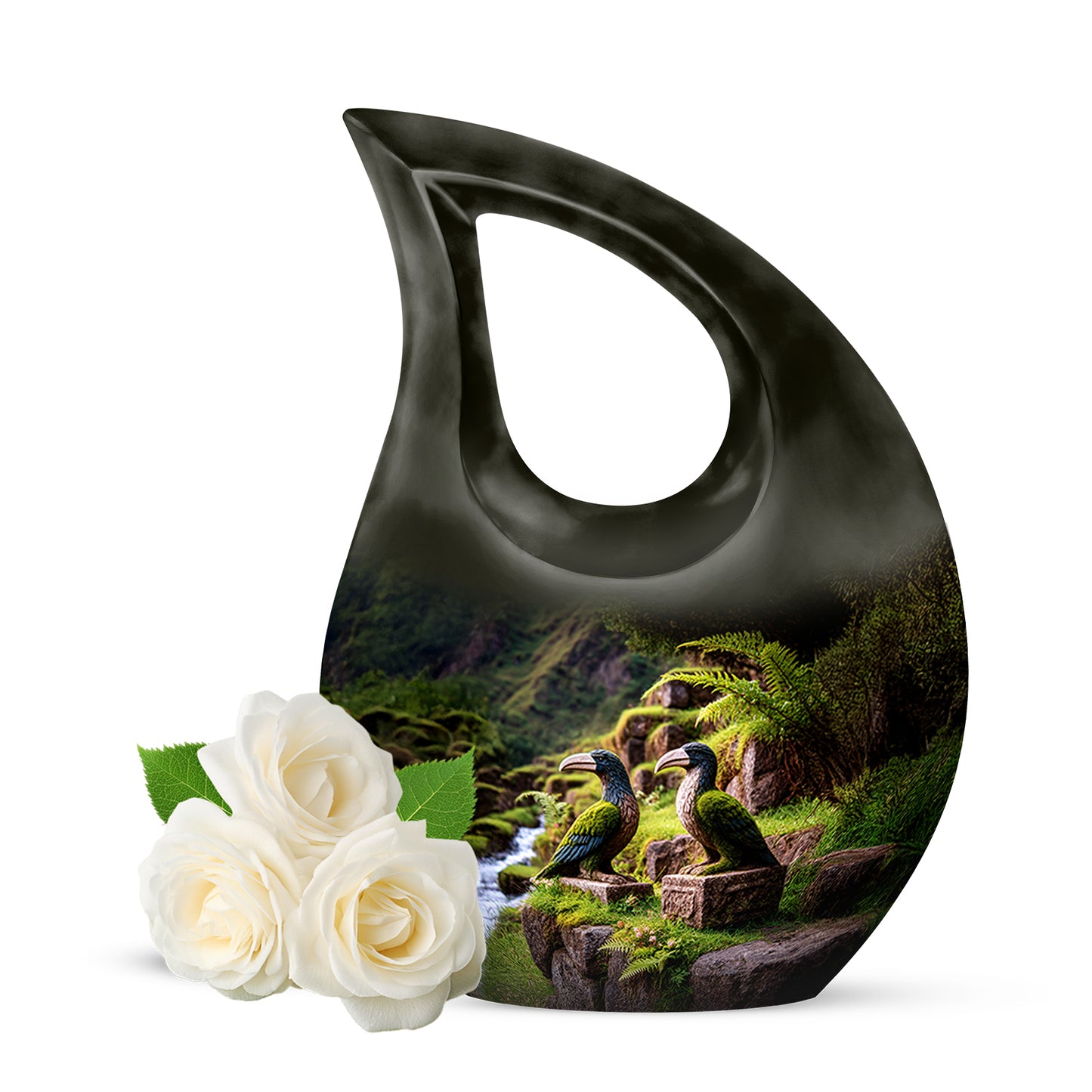 Gold Serene Hornbill Memorial Urn for Ashes - 10-inch, 200 cu in - Yatskia