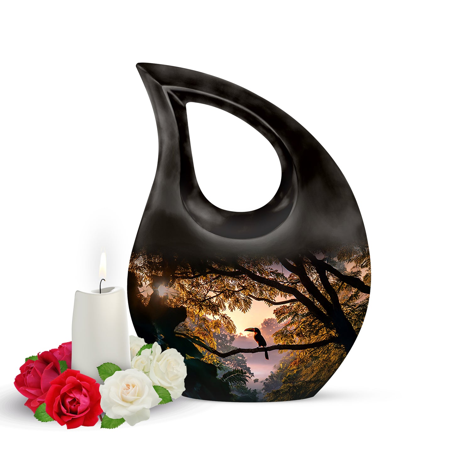 Resplendent Black Hornbill Cremation Urn for Ashes - 10-inch, 200 cu in - Yatskia